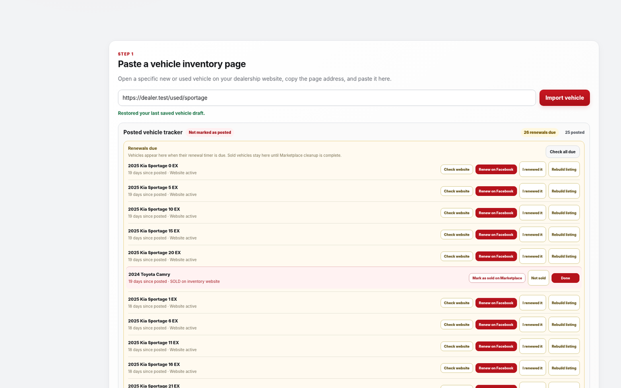 ListMotive vehicle tracker and workflow dashboard